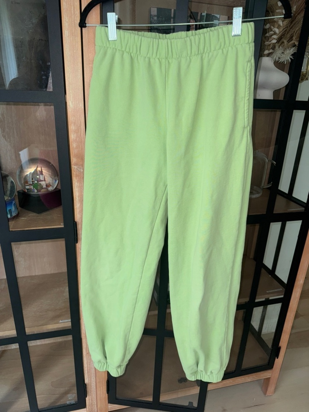 Brandy Melville Rosa Joggers Sweatpants Lime Green neon fleece lined One Size